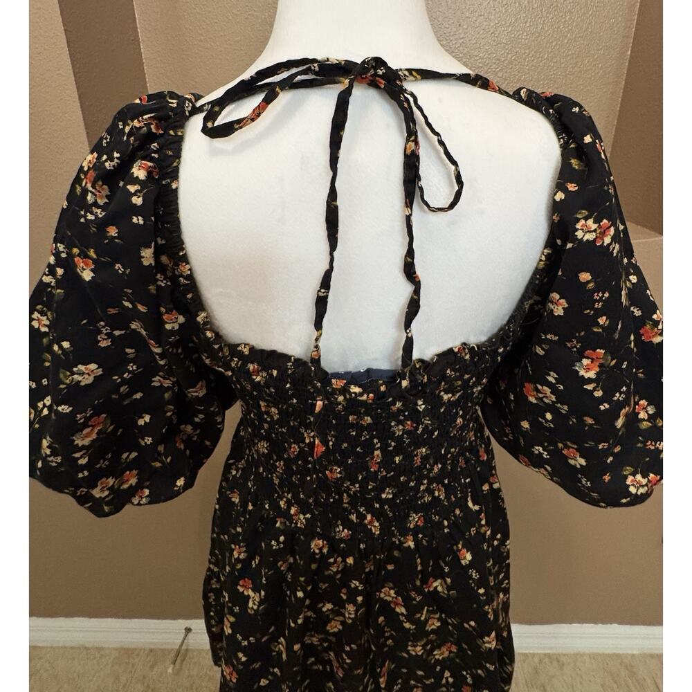 Gap Dress Women's Multicolor Floral Midi Puff Sleeve Smocked Waist Size M - Picture 3 of 8